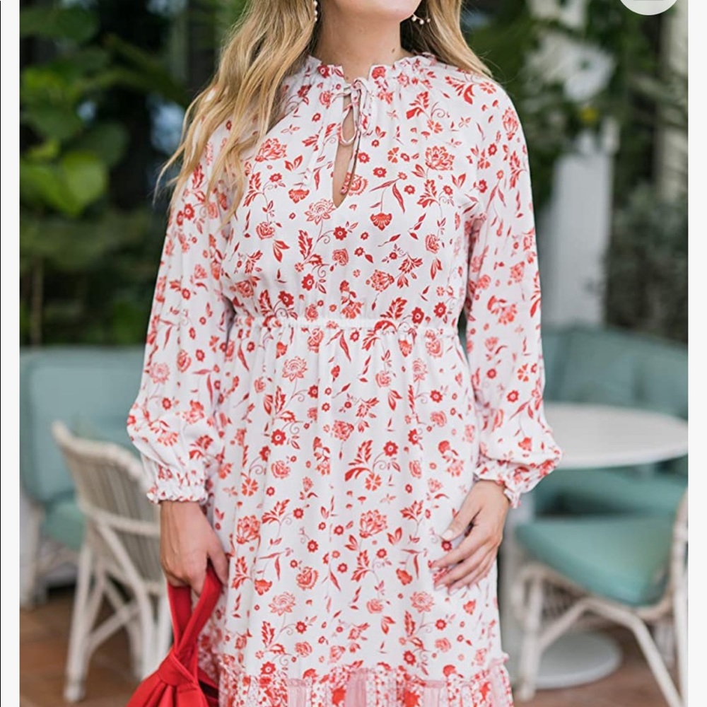 The Drop Women's Ivory Floral Print Ruffle Tie-Neck Dress by @graceatwood